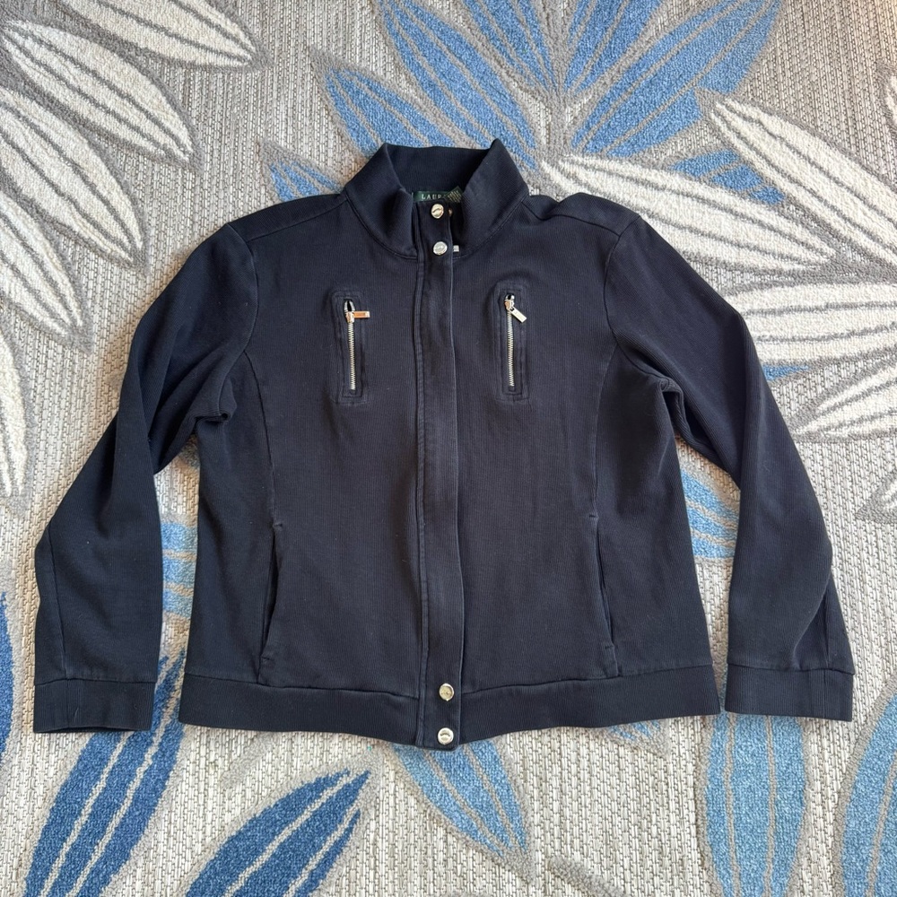 Lauren‎ Ralph Lauren Women’s Black Cotton Ribbed Jacket Size Large